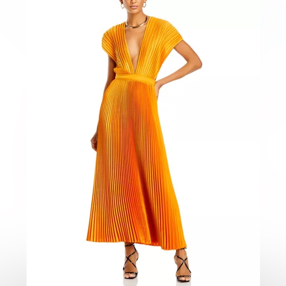 L'IDEE Orange Pleated Gala Gown